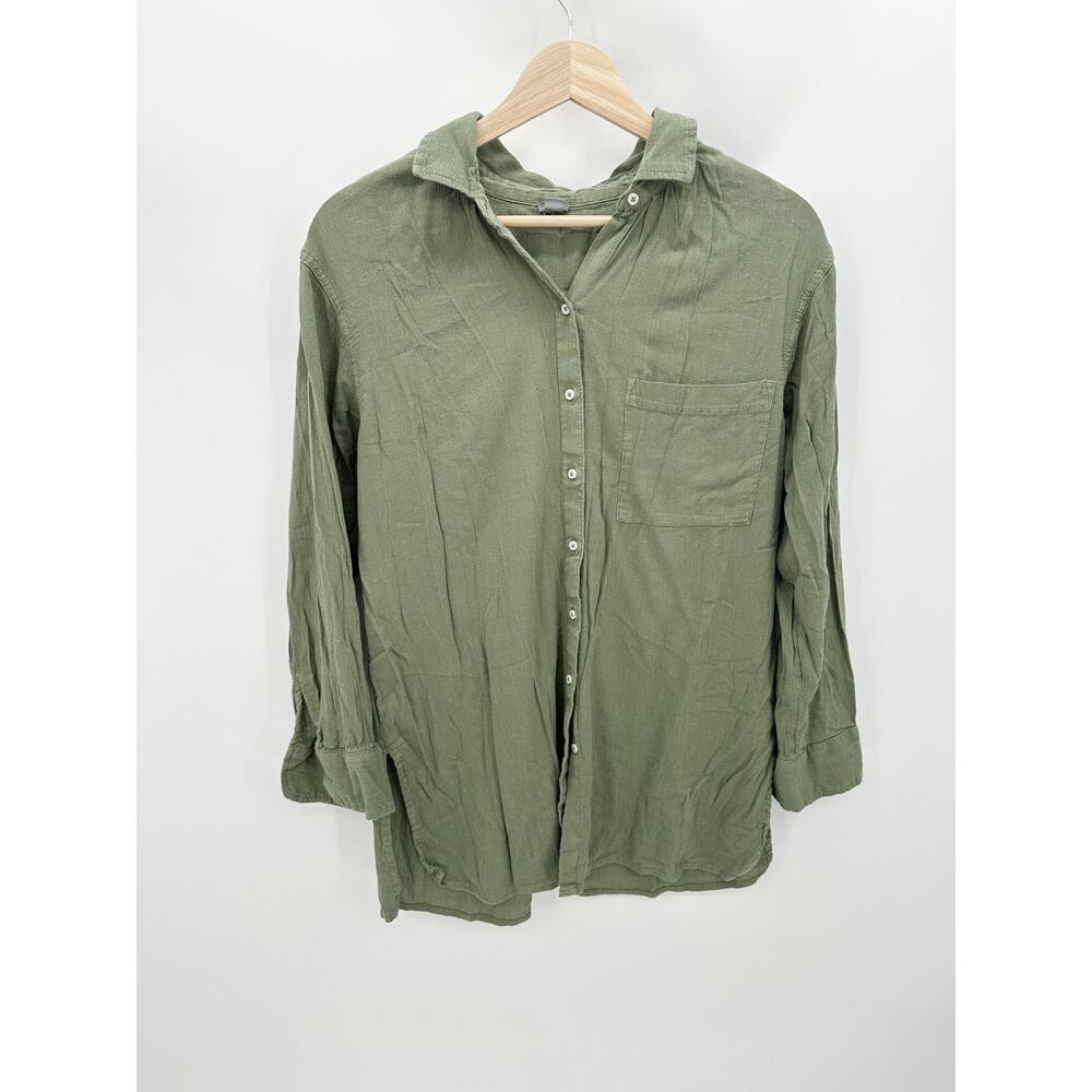 Aerie Women XS Green Long Sleeve Button Front Cotton Blend Shirt G24